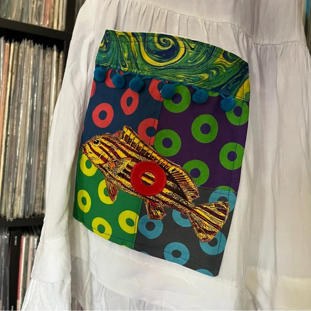 FLUFFHEAD mini dress pocket fishman donuts PHISH upcycled patchwork ⭕️🌈shakedown - Picture 12 of 15